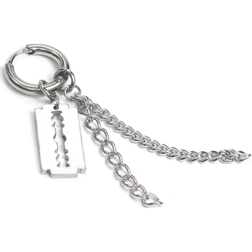 1 Piece Punk Men Women Cross Blade Chain Pendant Earrings Stainless Steel ear buckle Tassel Drop Earrings fashion Jewelry