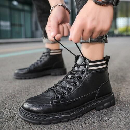 Spring Autumn Leather Sock Boot Men Black Brown Retro Boots For Mens Designer Working Safety Boots Man Anti-Slip Men Rubber Boot