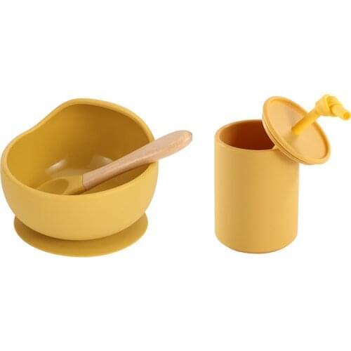 Silicone Suction Bowl Baby Drinking Cup With Lid Toddler Silicone Feeding Set Tableware For Kid Baby Plate BPA Free Food Grade