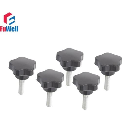 5pcs M6 x 40mm Male Thread 32mm Plastic Black Head Diameter Replacement Screw on Type Star Grips Clamping Knob