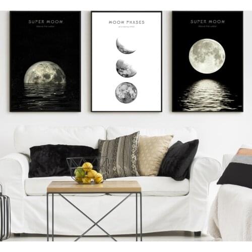Modern Art Style Landscape Wall Art Canvas Painting Super Moon Posters and Prints Wall Pictures for Living Room Home Decor
