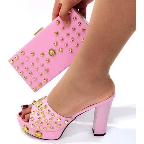 Doershow hot selling pink Shoes and Bags To Match Set Italy Party Pumps Italian Matching Shoe and Bag Set for Party!!HKJ1-8