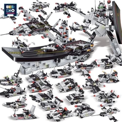 UKBOO 1080PCS Military DIY Robot Aircraft Model Building Blocks City Mecha Boys Carrier Soldier Figures Bricks Toys For Children