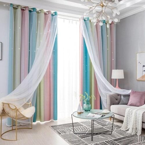 1Panel Star Curtains Stars Blackout Curtains for Living Room Kids Girls Bedroom Colorful Double Layer Star Window Tulle Curtains
