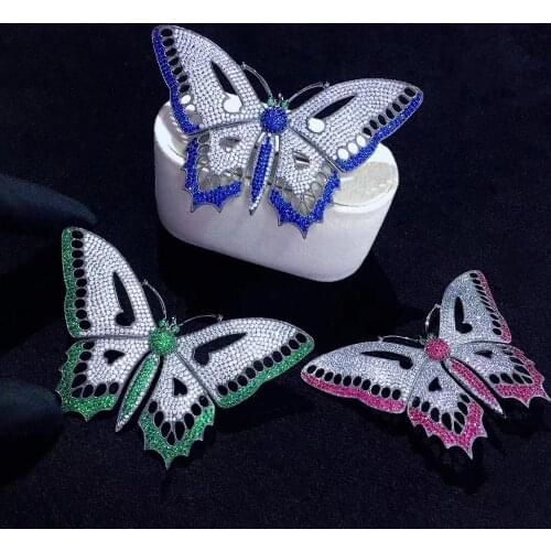Insect 925 sterling silver with cubic zircon butterfly brooch pins green blue rose red color fine women jewelry free shipping
