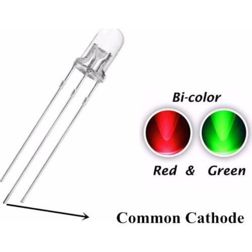 100PCS 5MM Dual Color Red Green LED Common Cathode DIP Ultra Bright Transparent Round Head Bi-Color Water Clear Lamp Light Beads