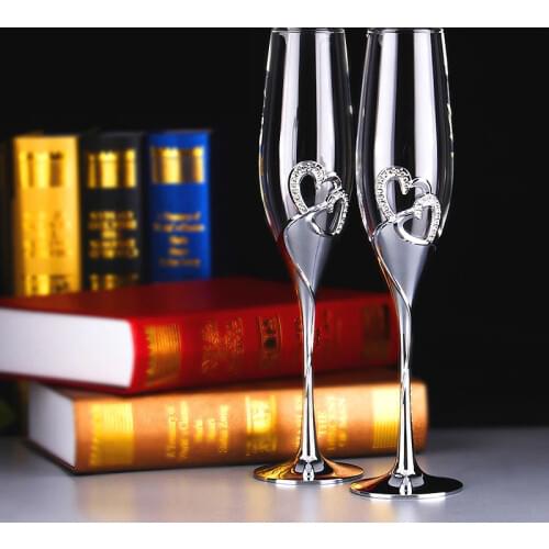 2 PCS / Set Crystal Wedding Toasting champagne flutes glasses Cup Wedding Party marriage decoration cup for Gift Wine Drink