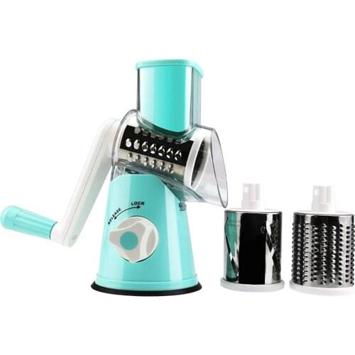 2019 Vegetable Mandoline Slicer, Vegetable Fruit Cutter Cheese Shredder Rotary Drum Grater with 3 Stainless Steel Rotary Blades