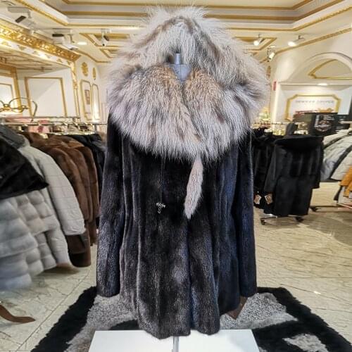 2020 fashion lynx hood style fur coat imported mink fur coat womens fashion fur long with winter real fur coat 9757