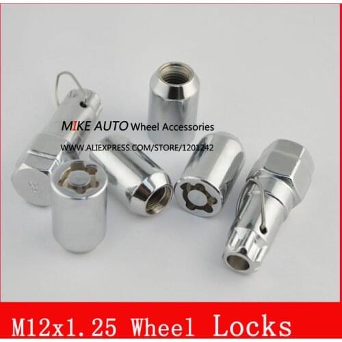 4nut+2key M12x1.25 Wheel Lock Nuts Anti theft Security Key Nut, Wholesale Enhanced Groove Style Car Alloy Nuts Silver