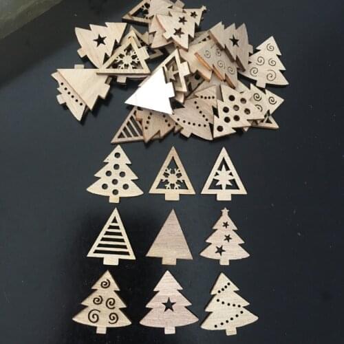 50pcs Natural Wood Christmas Ornament Pendant Hanging Gifts Elk Deer Snowflake Xmas Tree New Year Party Home Decoration