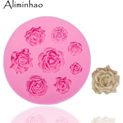 B0049 8 holes Round shape Rose flower Sugarcraft Silicone mould fondant mold cake decorating tools chocolate molds