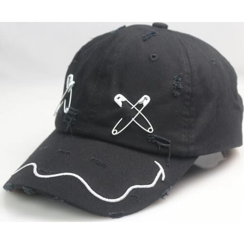 Big Head 60cm Embroidery Wave Line Fashion Hip Hop Soft Baseball Cap with Pin Black Yellow Summer Distressed Cotton Hat