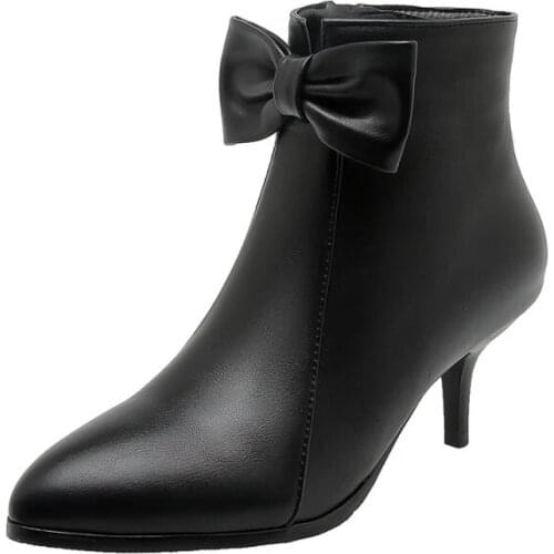 Plus Size 10 11-17 boots women shoes ankle boots for women ladies boots shoes woman winter Plain colored pointed bow