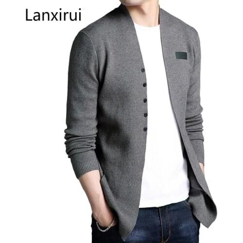Brand Men Middle -Long Length Solid Cardigan Sweater Shirt Male Casual Autumn Solid Cardigan Sweater Plus 3xl