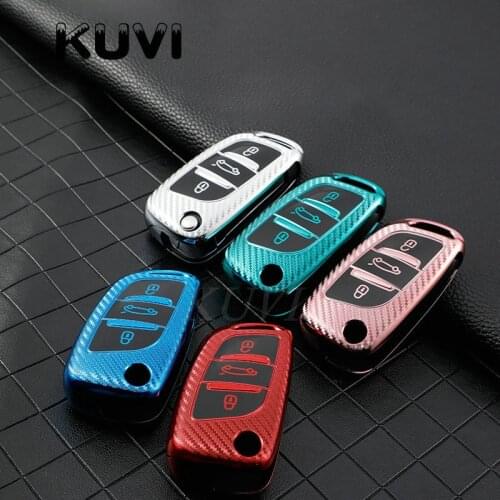Carbon Grain TPU Car Remote Key Case Cover Shell Fob For Peugeot Citroen C1 C2 C3 C4 C5 DS3 DS4 DS5 DS6 Accessories