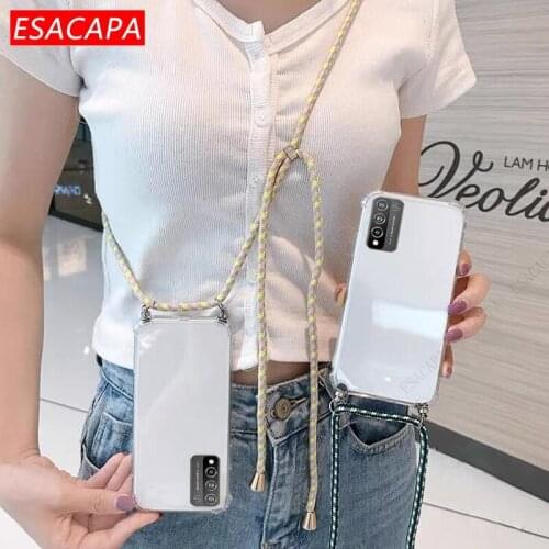 Lanyard Neck Strap Cord Rope Phone Case For Huawei Honor 10X 9X Lite Transparent TPU Airbag Shockproof Case For Honor 9A 9S Y9A