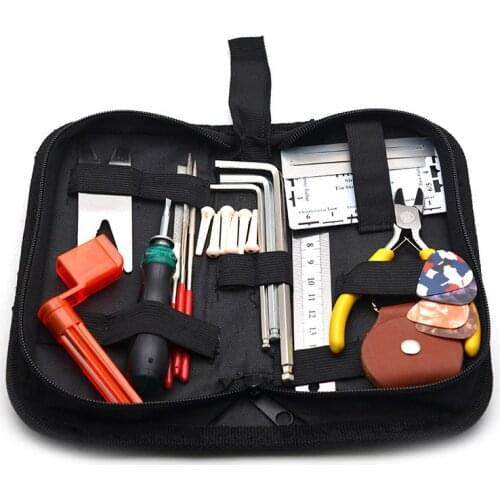 Black Foldable Guitar Bass Tools Kits Bag 20*10*5CM with String Winder Screw Driver Pickholder Guitar Ruler Guitar Accessories