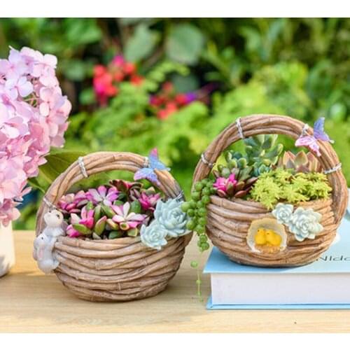 Succulent Plants Flowerpot Resin Flower Pot Desktop Potted Holder Creative basket Shape Home Balcony Decoration Ornaments Gift