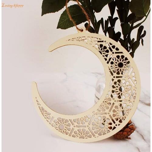 Wooden Ornament Eid Mubarak Ramadan Decor For Home Islamic Muslim Party Decor Moon Shape Kareem Ramadan Eid Decoration #LR2