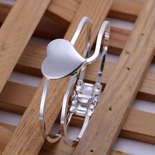 B007 Trendy Silver Color Bracelet 925 Fashion Jewelry Heart Plate Opened Bangle-no Words /aqfajhma Auiajlpa