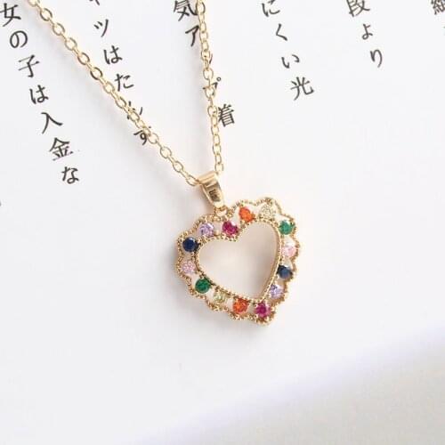 Exquisite Gold Plated Heart Necklace Seven Colors Gems Crystal Necklace Charm Wedding Necklace Bridal Jewelry Anniversary Gifts