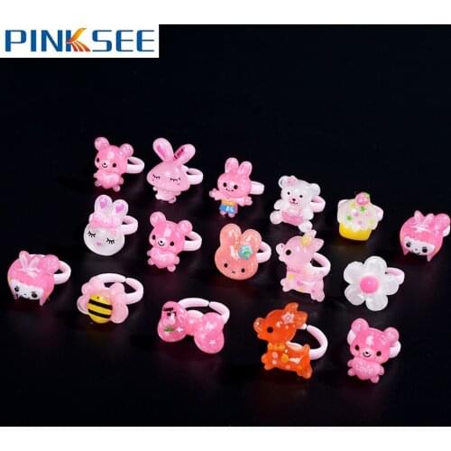 5pcs/lot Lovely Cartoon Animals Children Resin Plastic Rings For Kids Girls Finger Ring Cute Mini Small Charm Jewelry