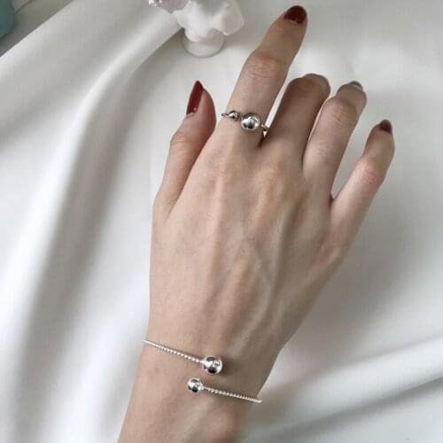 New Luxury Real 925 Sterling Silver Ball Open Finger Rings For Women Men Unisex Ring Fine Jewelry Gift