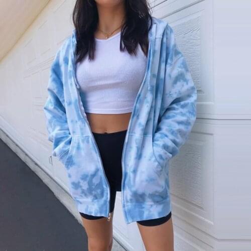 Autumn Winter New Womens Pad-dyeing Zipper Hooded Jacket Casual Multicolor Loose and Comfortable Womens Top Lady Jacket