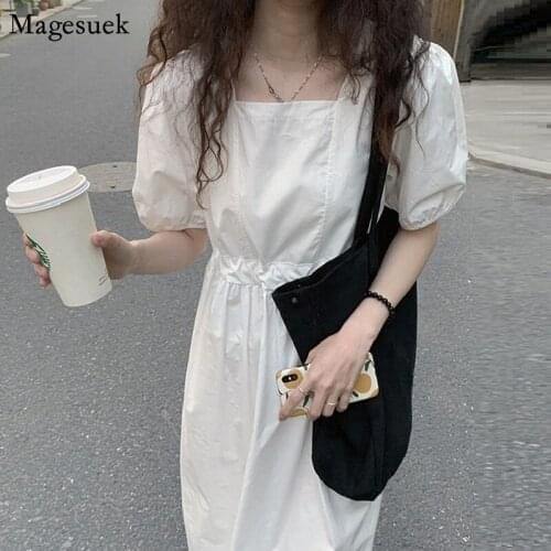 Summer Plus Size Party Women Dress Fashion Elegant Dresses Vintage Chic Square Collar Short Sleeve White Long Dress Robes 14074