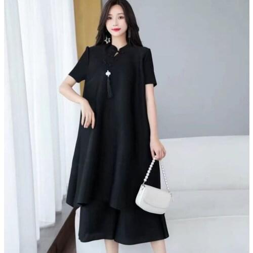 Summer 2021 Miyake Pleated Skirt New Wide Leg Cropped Pants Plus Size Loose Fashion Temperament Large Two Piece Dress Spot