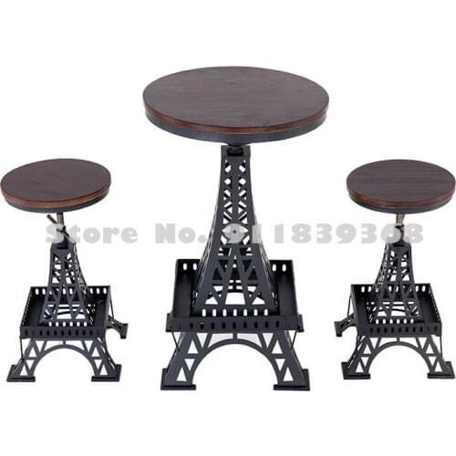Iron Art Solid Wood Bar Chair Adjustable Chair Paris Iron Tower Stool Industrial Style Creative Chair Modern Cafe Bar Chair