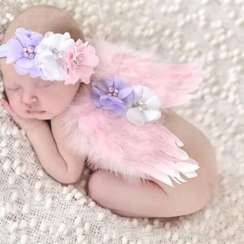 Lovely Newborn Photography Prop Outfit Fotografia Infant Accessories Baby Girls Headband Color Angel Wings Sets For Photo Shoots