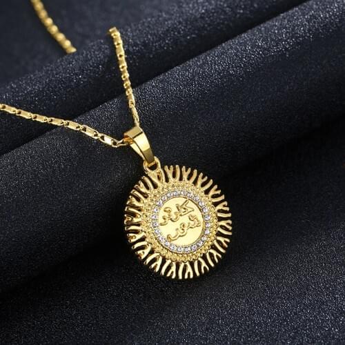 Fashion Gold Plated Zircon Muslim Pendant Necklace Womens Cocktail Party Clavicle Chain Catholicism Jewelry Religion Gifts