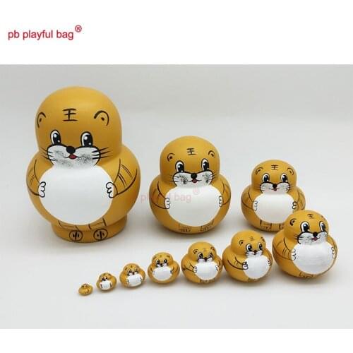 PB Playful bag Ten layer tiger Russian dolls wooden parent child interactive toy set craft decoration creative funny gift HG64