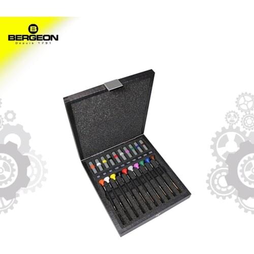 BERGEON Swiss 8899-A10 brass batten set with 10 antimagnetic one word screwdriver box finish screwdriver