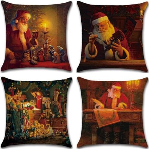 Pillow Cover New Year Gift Santa Claus Pillow Cases Stug Snow Vintage Cushion Covers 45X45cm Decor Sleigh Ride Seat Covers