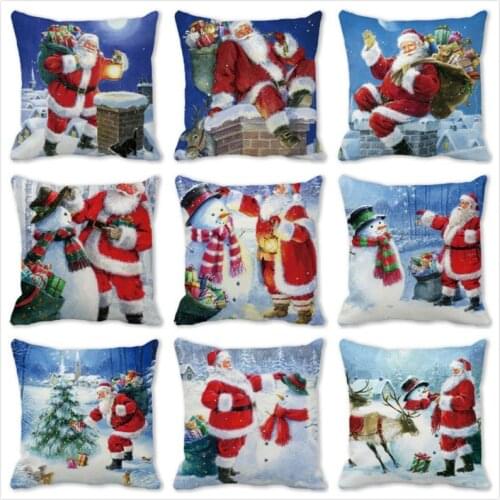 Happy New Year Christmas Cute White Beard Santa Claus Xmas Cushion Cover Decorations Elk Printed Pillows Cover Decor