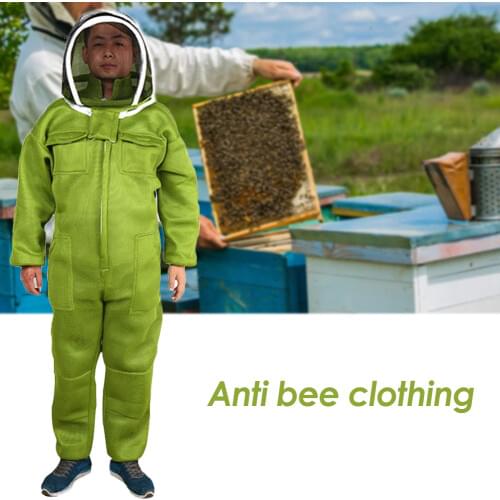 New Professional Ventilated Full Body Beekeeping Bee Keeping Suit with Leather Gloves Green Color