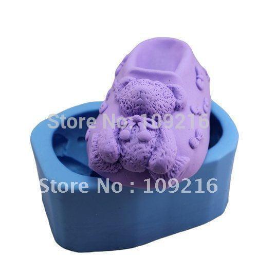 Wholesale!!!1pcs Dancing Shoes with Teddy Bear(R0845) Silicone Handmade Soap Mold Crafts DIY Mold