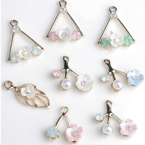 10 PCS Fashion Metal Alloy Imitation Pearl Flowers Pendant Charm For Jewelry Making