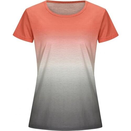 Casual Women Stitching Color T-shirt O Neck Gradient Color Short Sleeve Loose Blouse Top for Work Streetwear Tops