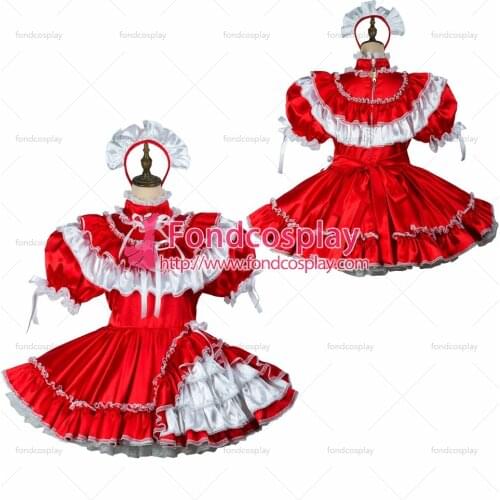 Sissy maid satin dress lockable Uniform cosplay costume Tailor-made[G2422]