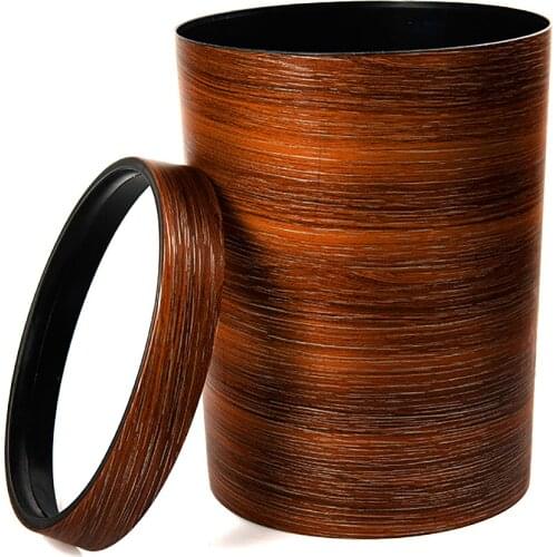 10L Vintage Wood Grain Trash Bin Wastebasket Trash Can Plastic Bin Garbage Paper Basket For Household Bathroom Office first-rate