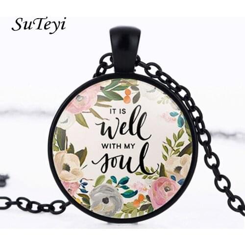 Wisdom Bible Verse Necklace It Is Good With My Soul Lettering Glass Necklace Quote Faith For Women Men Christian Classic Jewelry