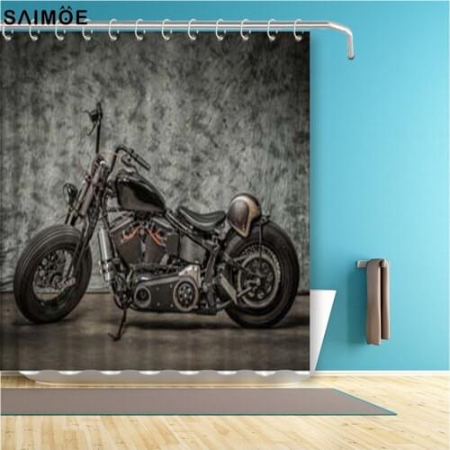 Vintage Classic Motorcycle Bathroom Curtain Retro Motorbike Waterproof Shower Curtain Polyester Fabric Bath Accessories Shower