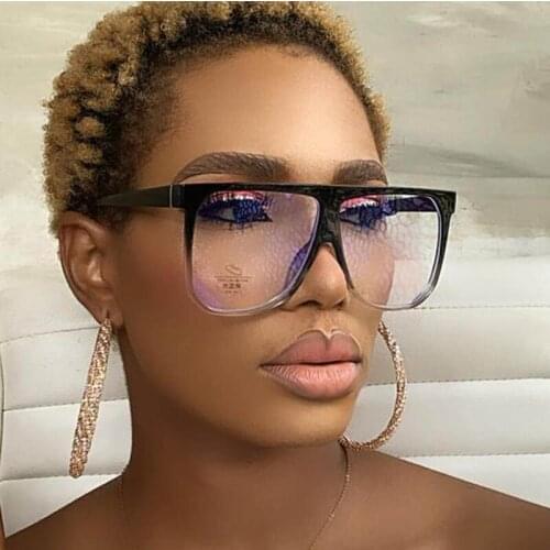 Oversized Shades Women Sunglasses Black Clear Lens Fashion Square Glasses Big Frame Sun Glasses Flat Top Transparent Oculos Femi