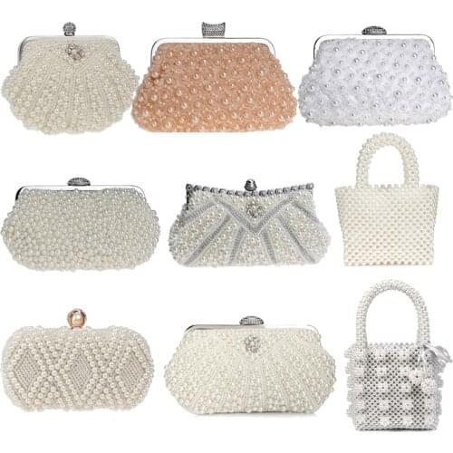 SEKUSA Beded women evening bags diamonds shell lady small day clutches party dinner wedding bridal hollow pearl handbags purse