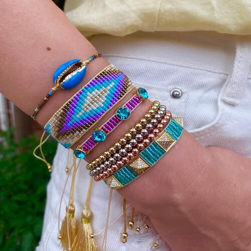 BLUESTAR Women MIYUKI Bead Bracelet For Femme Turkish Eye Pulseras Mujer Moda Seashell Gold Copper Armband Handmade Woven