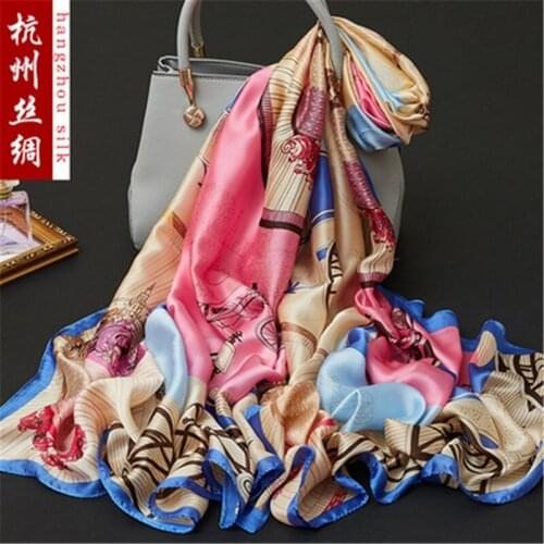 180x90cm Bird Flower Printed Silk Chiffon Fabric Nature Silk Fabric Material Sew Women Dress Scarf HG02
